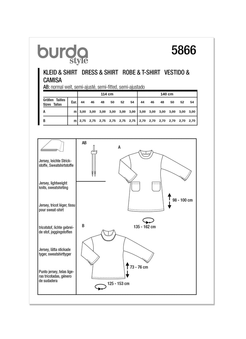 Burda Style Misses' Dress & Top Sewing Pattern B5866