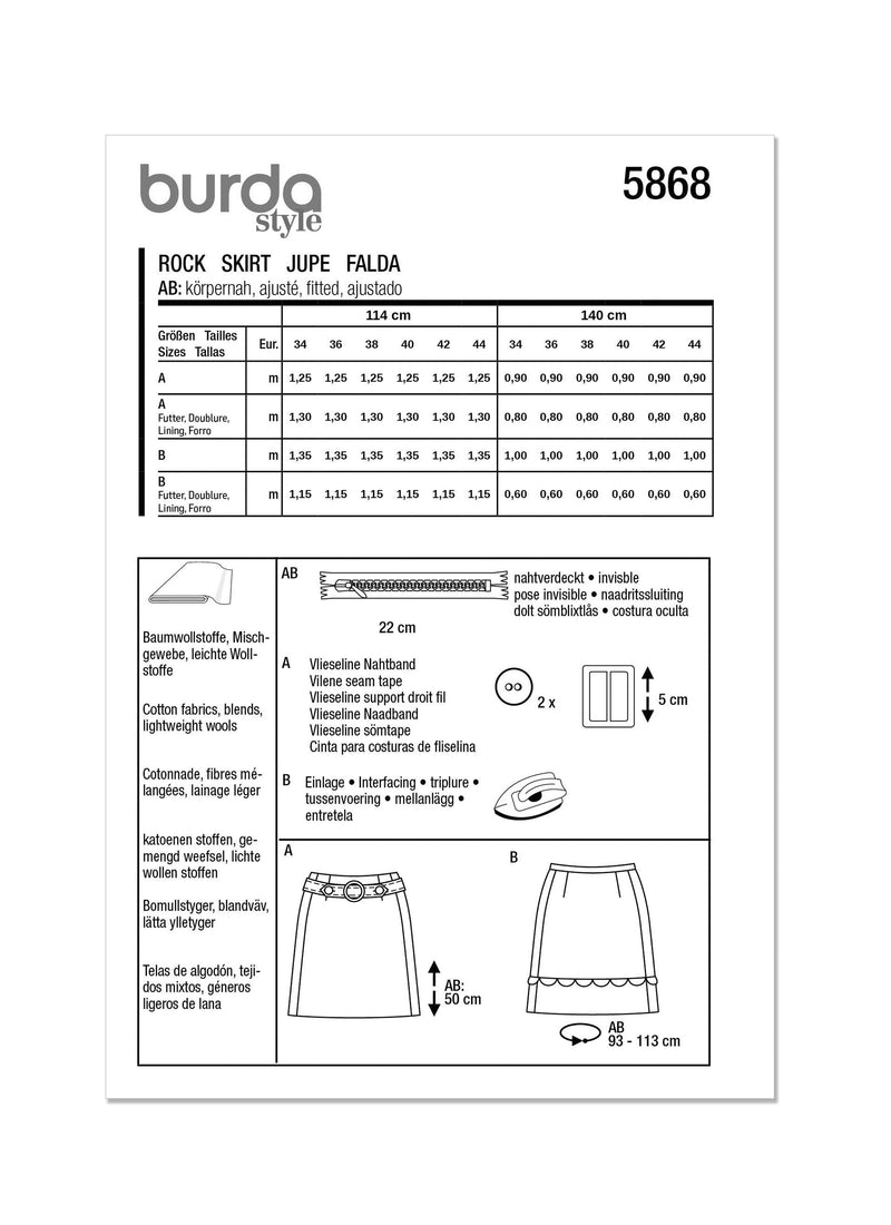 Burda Style Misses' Skirt Sewing Pattern for Fashionistas B5868