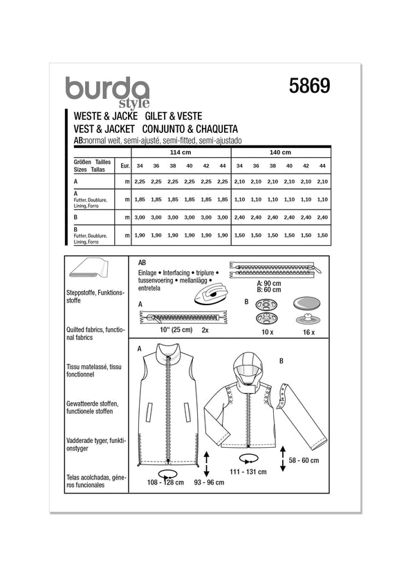 Burda Style Misses' Waistcoat/Vest & Jacket Sewing Pattern B5869