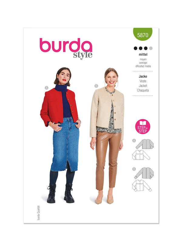 Burda Style Misses' Jacket Sewing Pattern for Fashionistas B5870