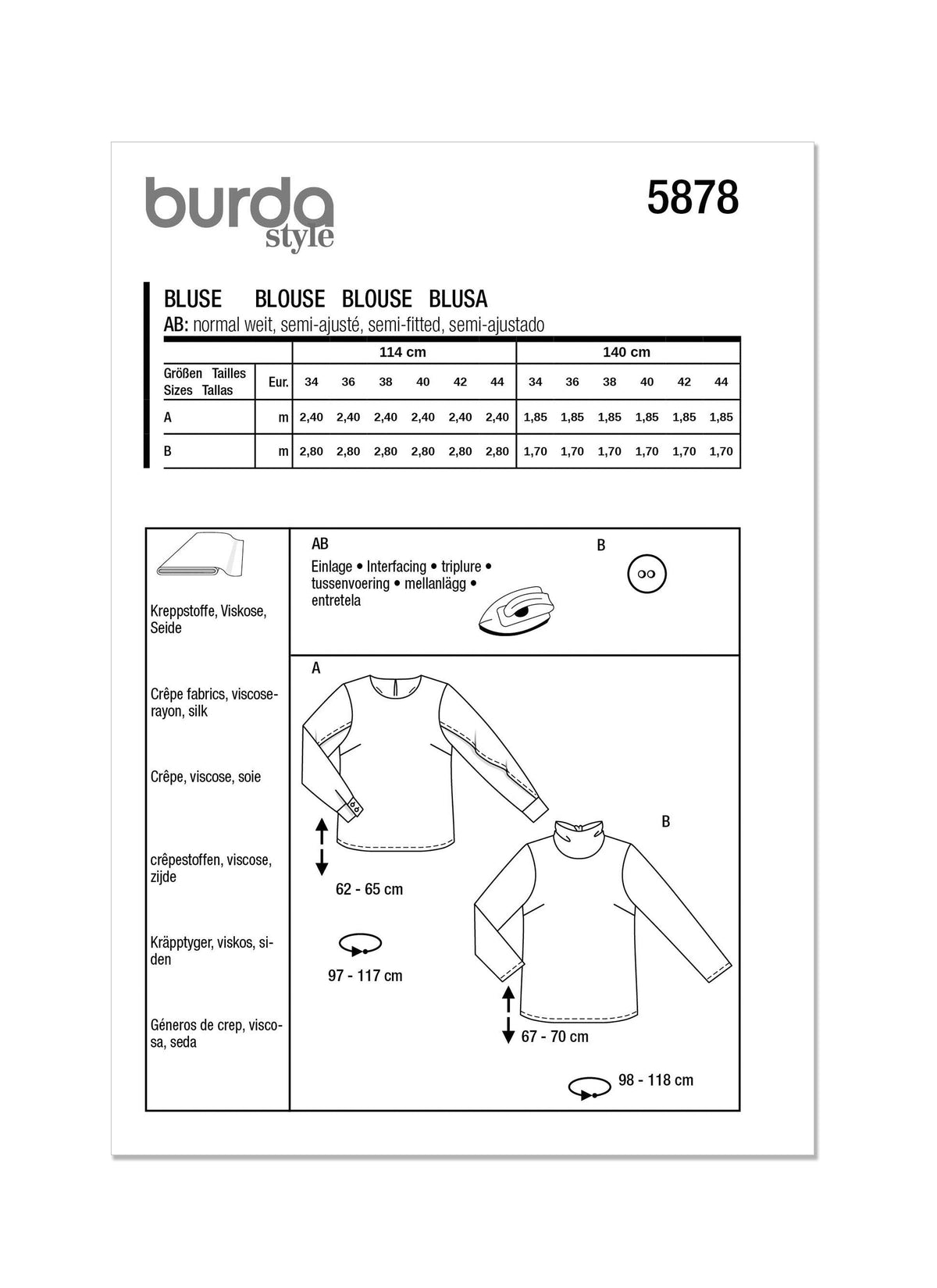 Burda Style Misses' Blouse Sewing Pattern for Fashionistas B5878