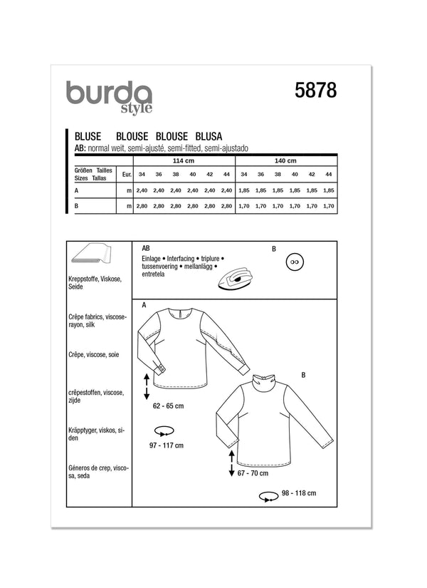 Burda Style Misses' Blouse Sewing Pattern for Fashionistas B5878