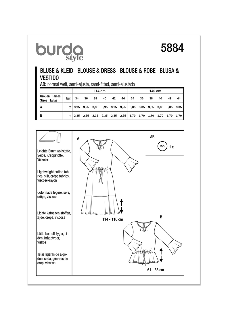 Burda Style Misses' Blouse & Dress Sewing Pattern B5884