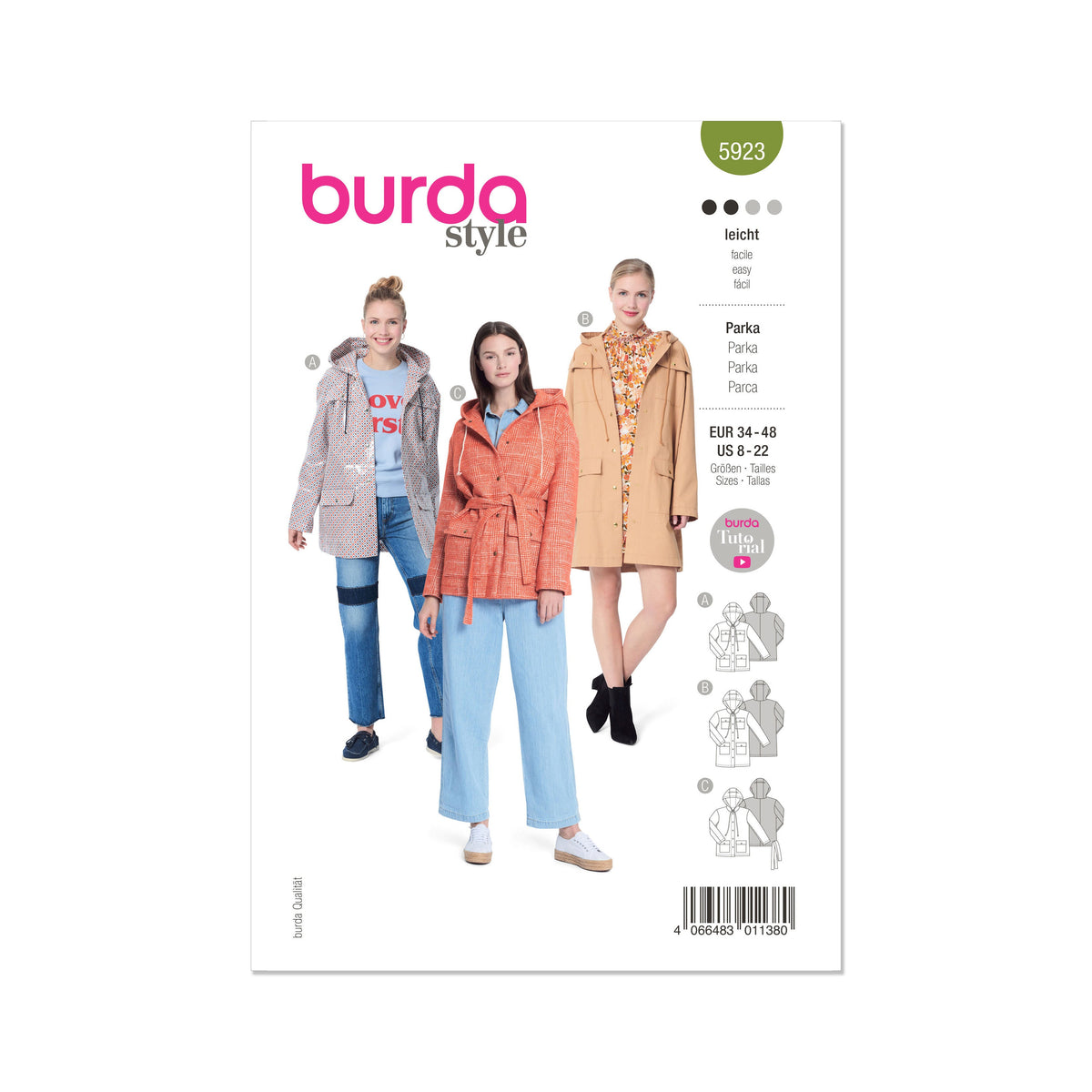 Burda Style Misses' Parka Sewing Pattern for Fashionistas B5923