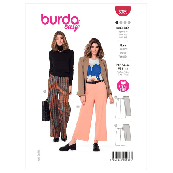 Burda Style Misses' Wide Leg Pants with Back Elastic Waistband Sewing Pattern B5969