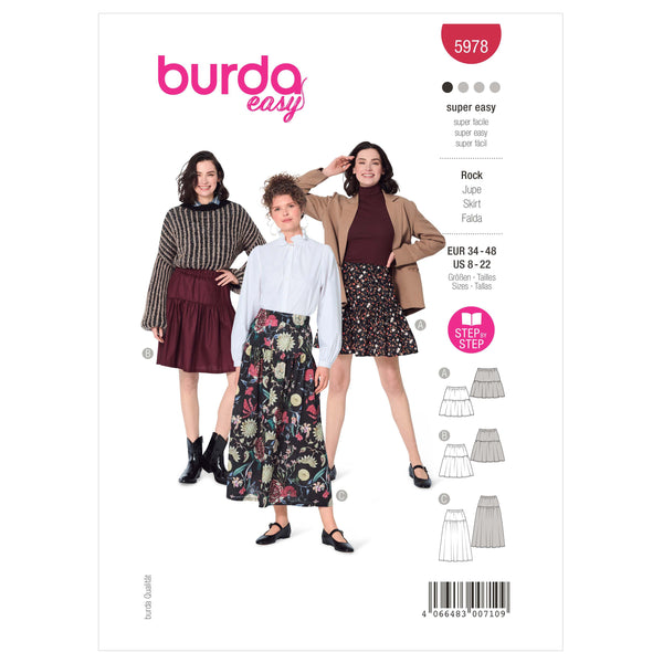 Burda Style Misses' Tiered Skirt with Elastic Waist Sewing Pattern B5978