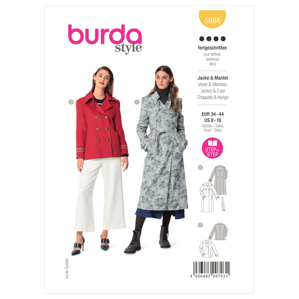 Burda Style Misses' Caban Jacket and Trench Coat Sewing Pattern B5984