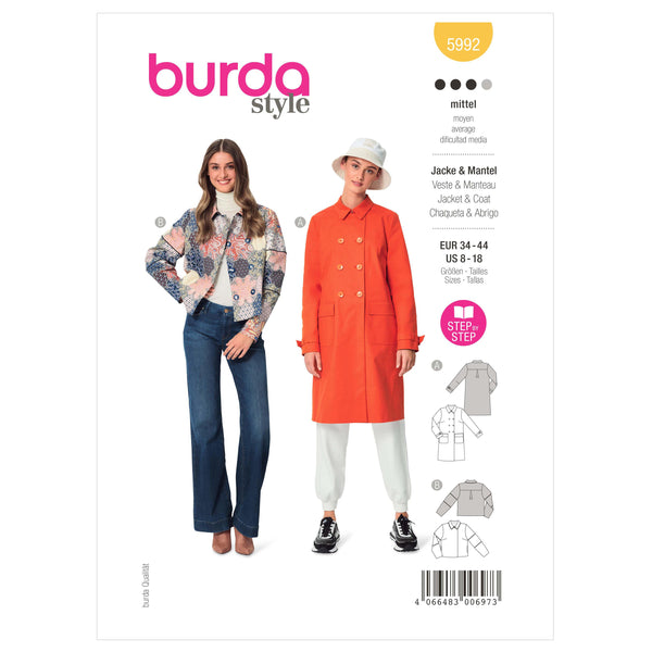 Burda Style Misses' Double-Breasted Jacket and Coat Sewing Pattern B5992