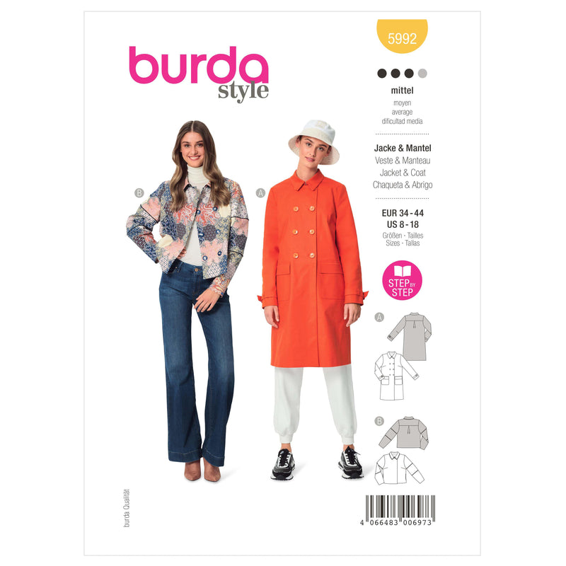 Burda Style Misses' Double-Breasted Jacket and Coat Sewing Pattern B5992