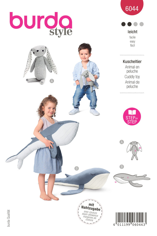 Burda Style Stuffed Animals Bunny & Whale Sewing Pattern B6044