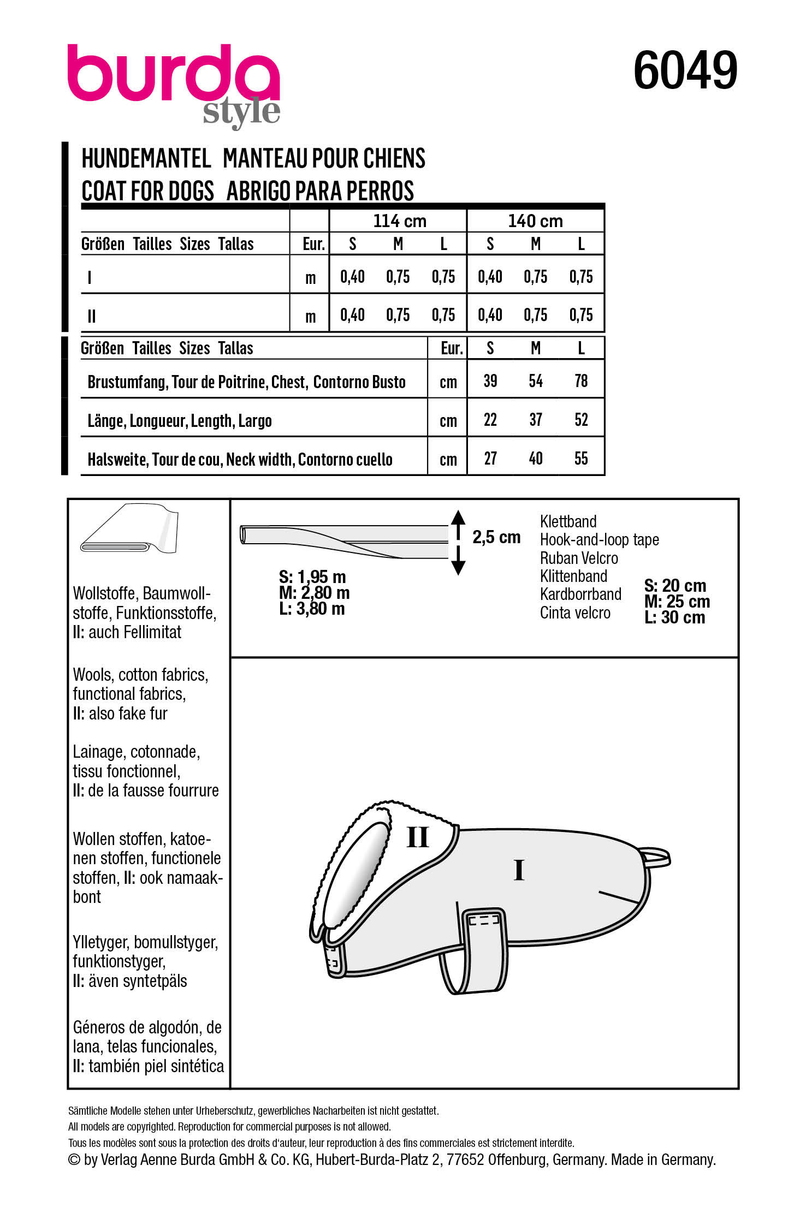 Burda Style Dog Coat Sewing Pattern for Stylish Pets B6049