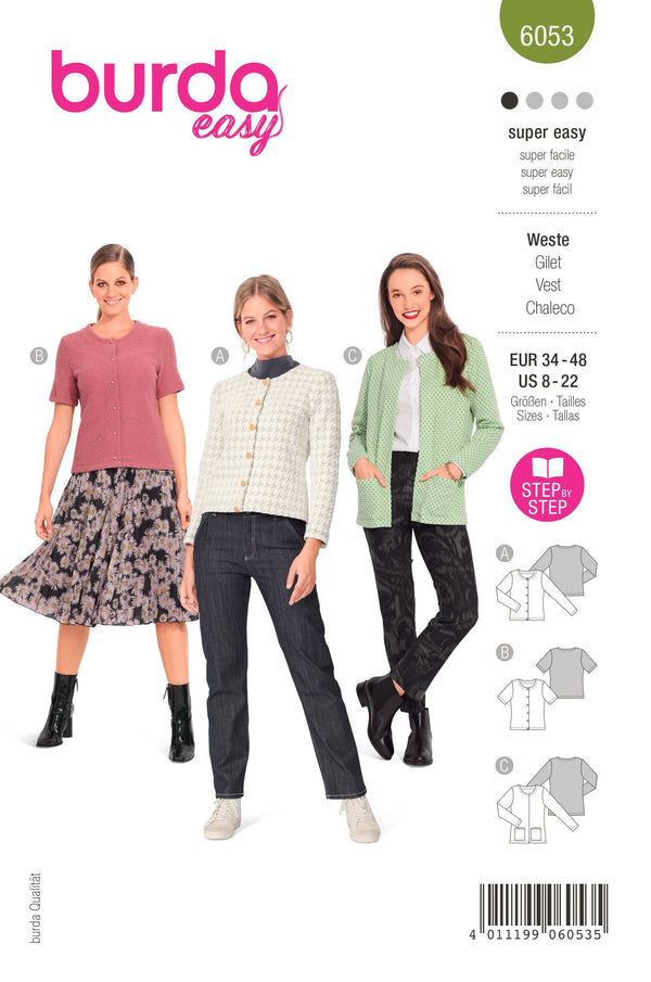 Burda Style Misses' Cardigan with Rounded Neckline Sewing Pattern B6053