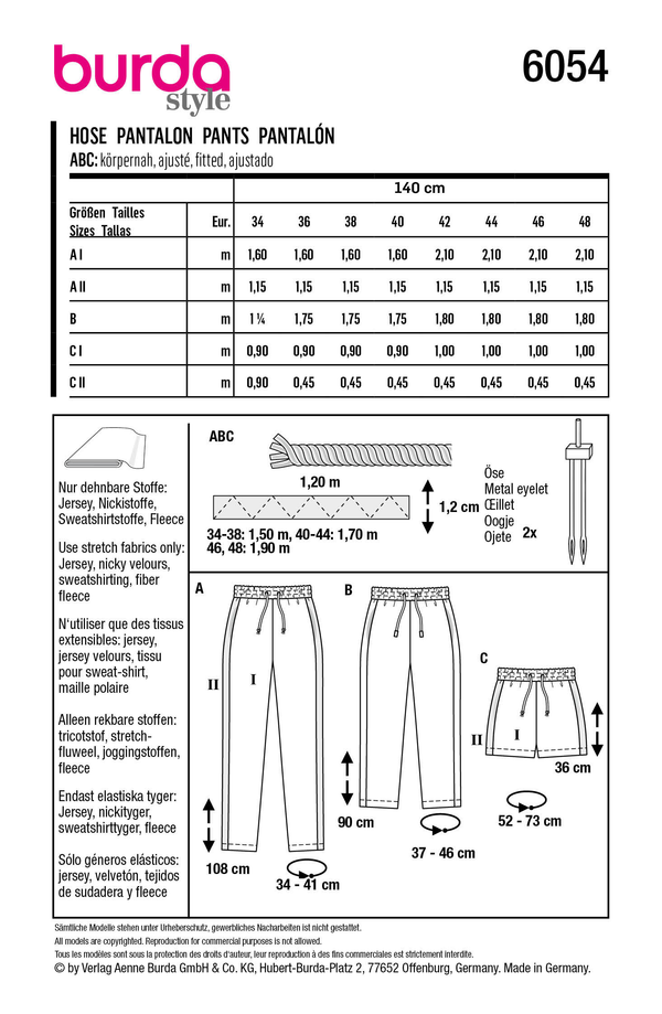Burda Style Misses' Jogging Pants with Side Stripes Sewing Pattern B6054
