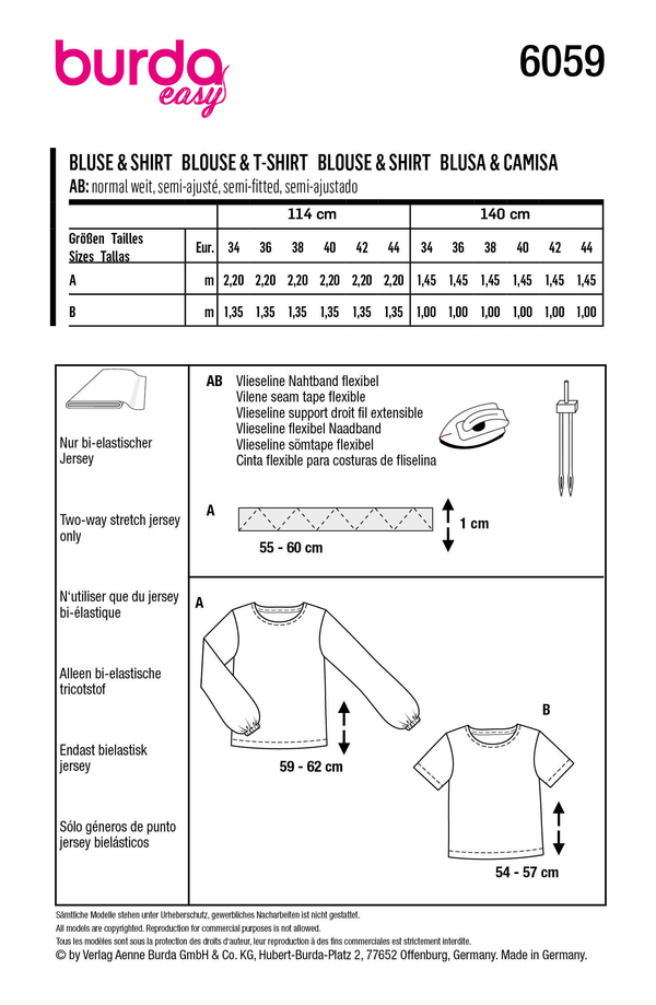 Burda Style Misses' Top and Blouse Sewing Pattern B6059