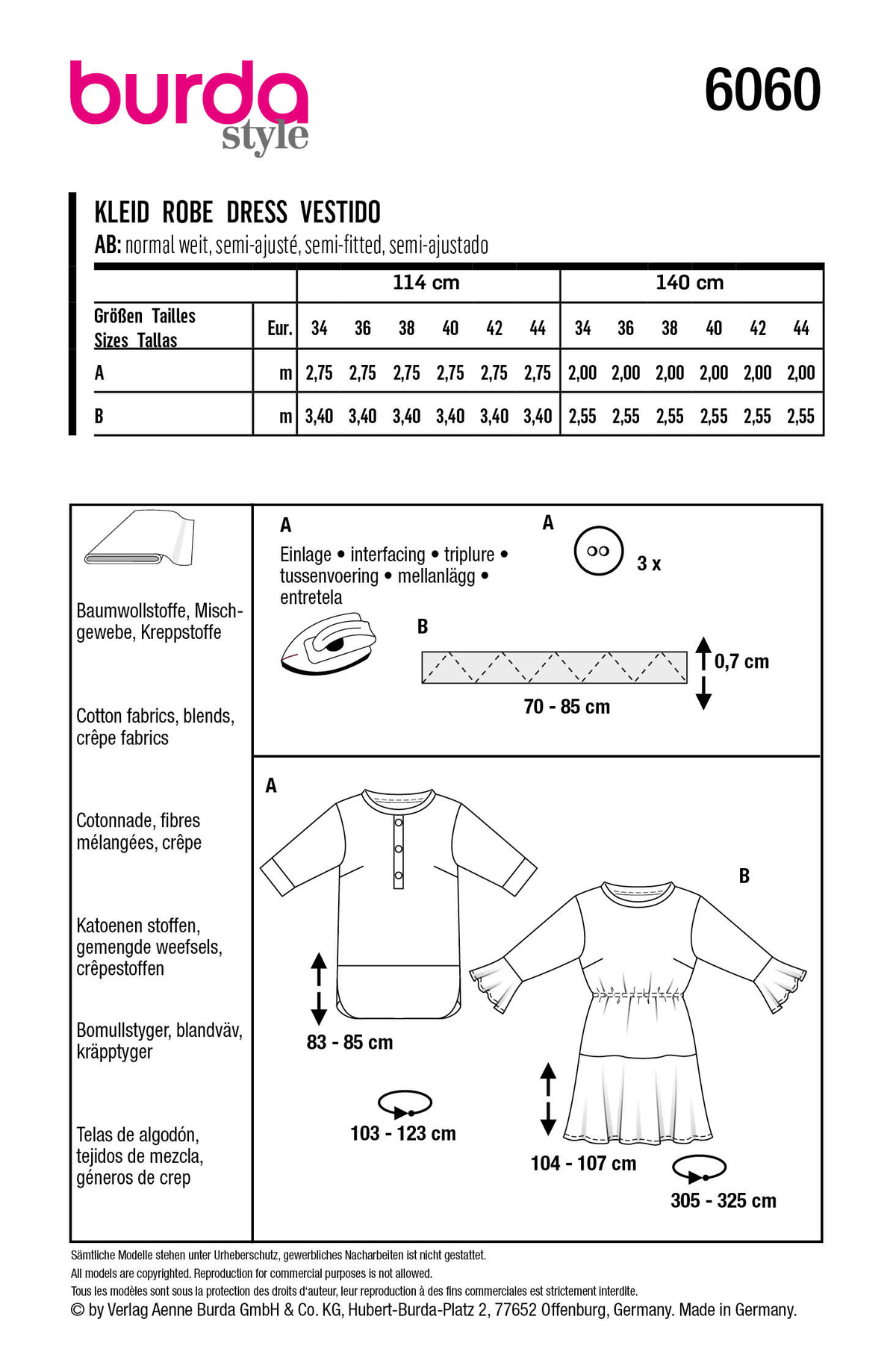 Burda Style Misses' Tunic Top & Dress Sewing Pattern B6060