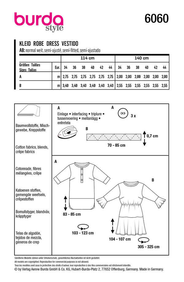 Burda Style Misses' Tunic Top & Dress Sewing Pattern B6060
