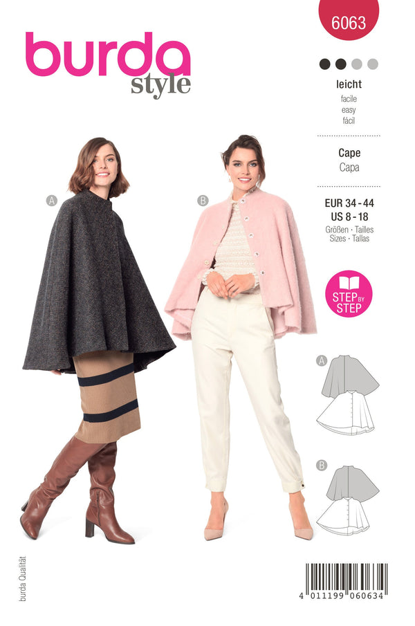 Burda Style Misses' Cape Sewing Pattern for Fashionistas B6063