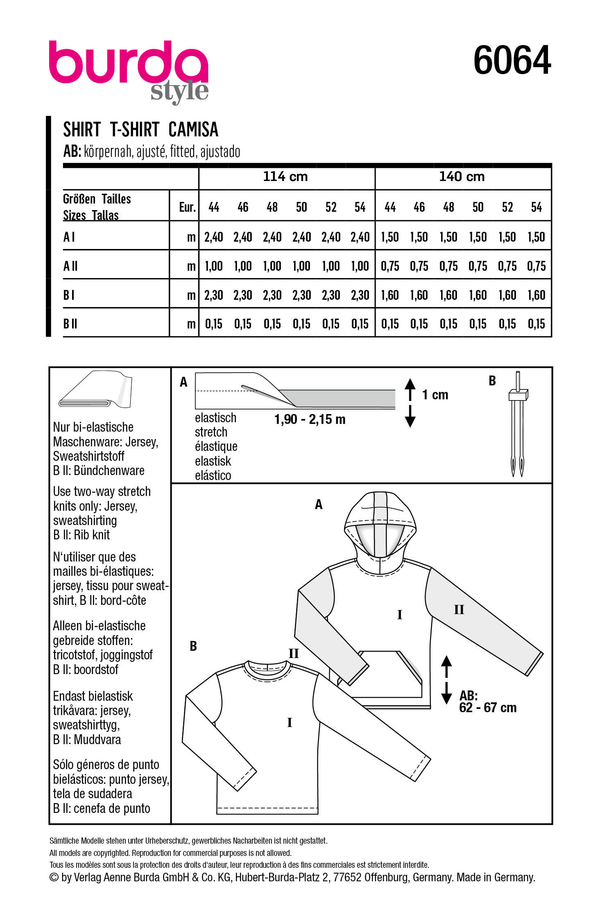 Burda Style Men's Classic Sweatshirt Sewing Pattern B6064