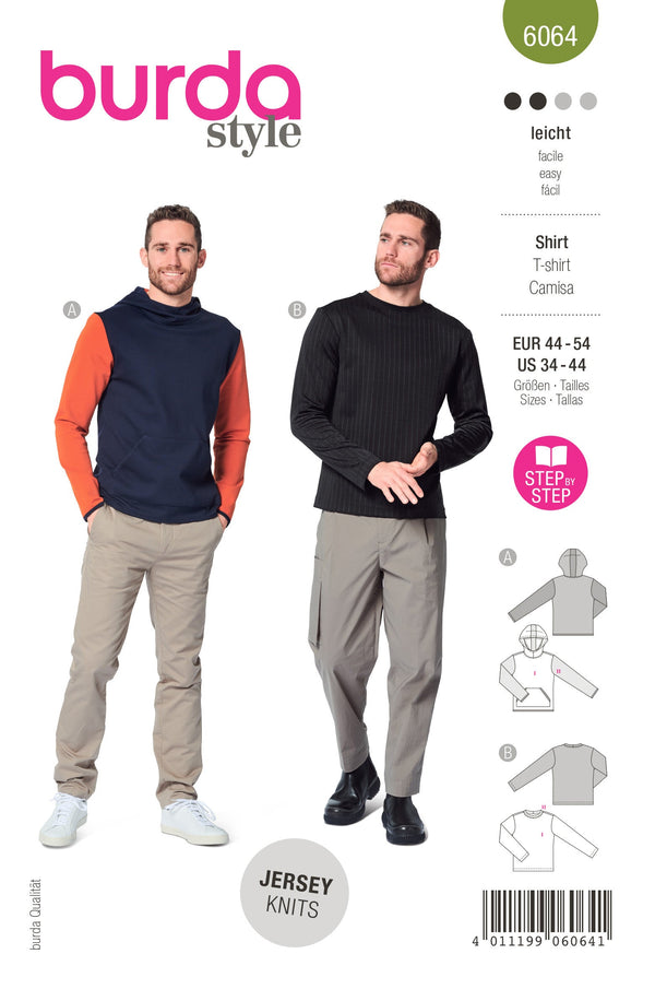 Burda Style Men's Classic Sweatshirt Sewing Pattern B6064