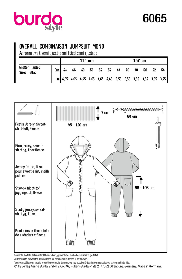Burda Style Men's Overalls with Hood Sewing Pattern B6065