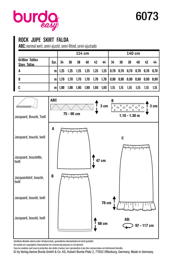 Burda Style Misses' Skirt with Elastic Sewing Pattern B6073