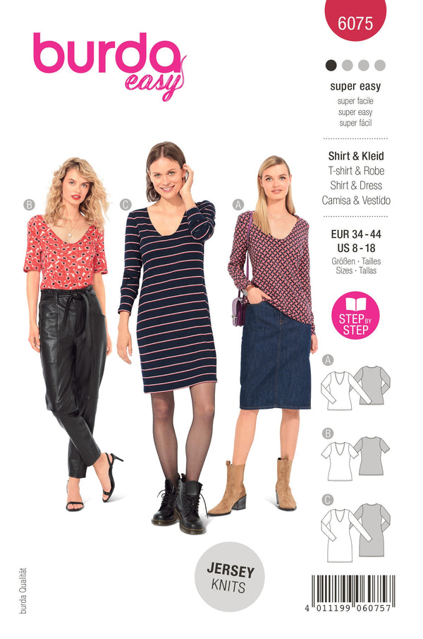 Burda Style Misses' Top & Dress – Slim V-Neck Sewing Pattern B6075