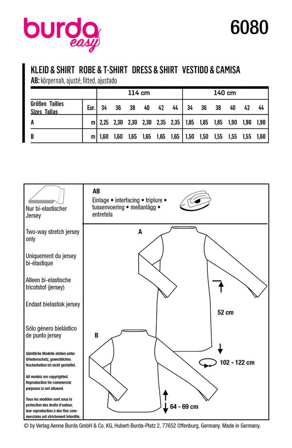 Burda Style Misses' Dress & Top with Integral Collar Sewing Pattern B6080
