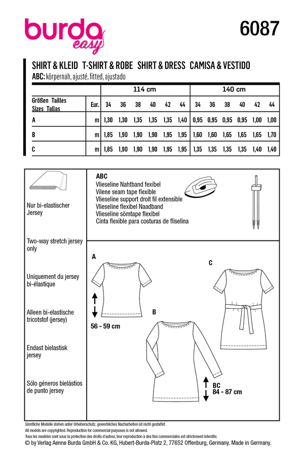 Burda Style Misses' Top & Dress Sewing Pattern - Figure Fitting B6087