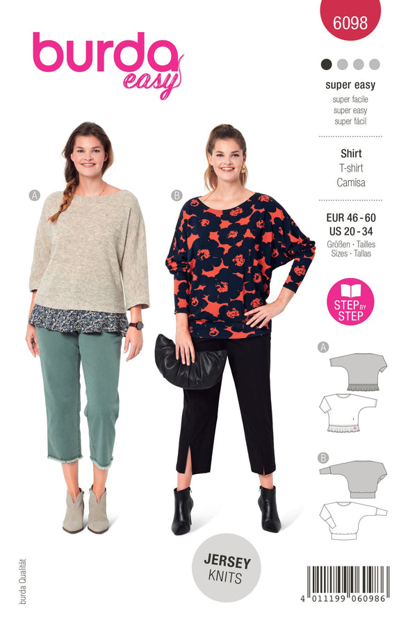 Burda Style Misses' Top with Kimono Sleeves Sewing Pattern B6098