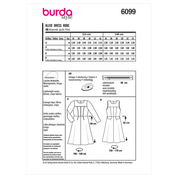 Burda Style Misses' Dress Sewing Pattern for Fashionistas B6099