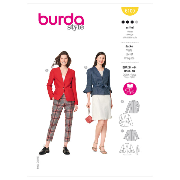 Burda Style Misses' Jacket Sewing Pattern for Fashionistas B6100