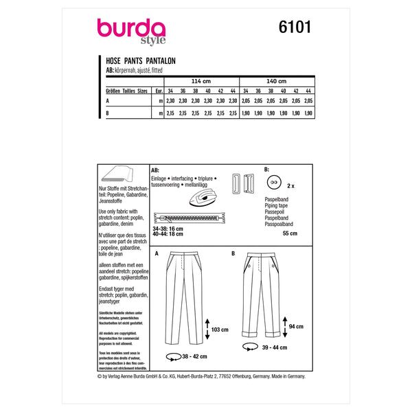 Burda Style Misses' Trousers and Pants Sewing Pattern B6101