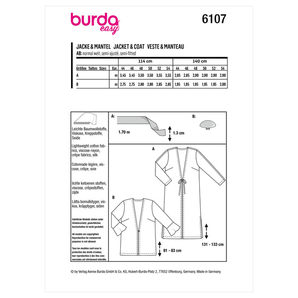 Burda Style Women's Blouson Jacket Sewing Pattern B6107