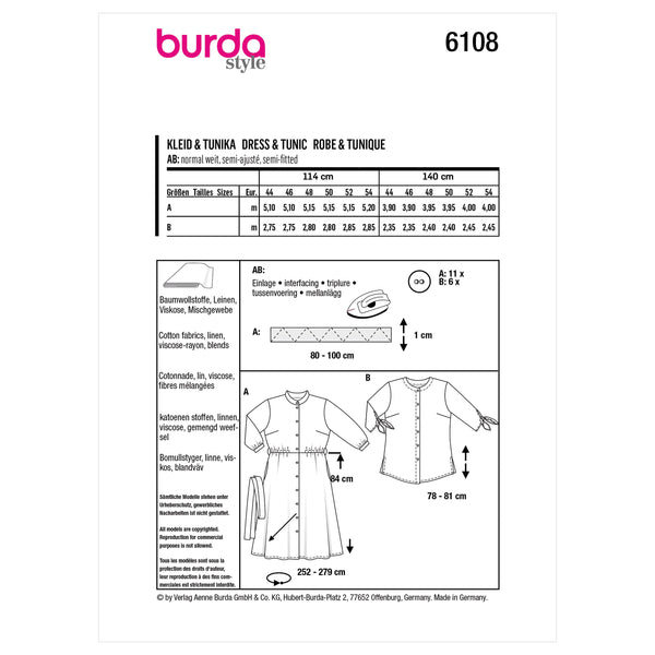 Burda Style Women's Dress Sewing Pattern for Fashionistas B6108