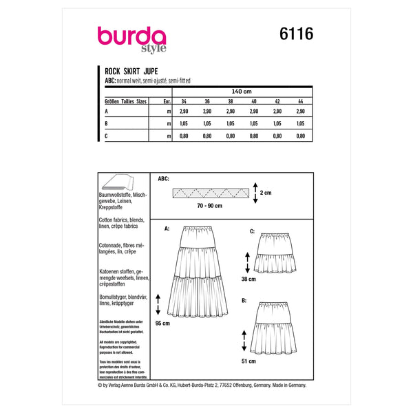 Burda Style Misses' Skirt Sewing Pattern for Fashionistas B6116