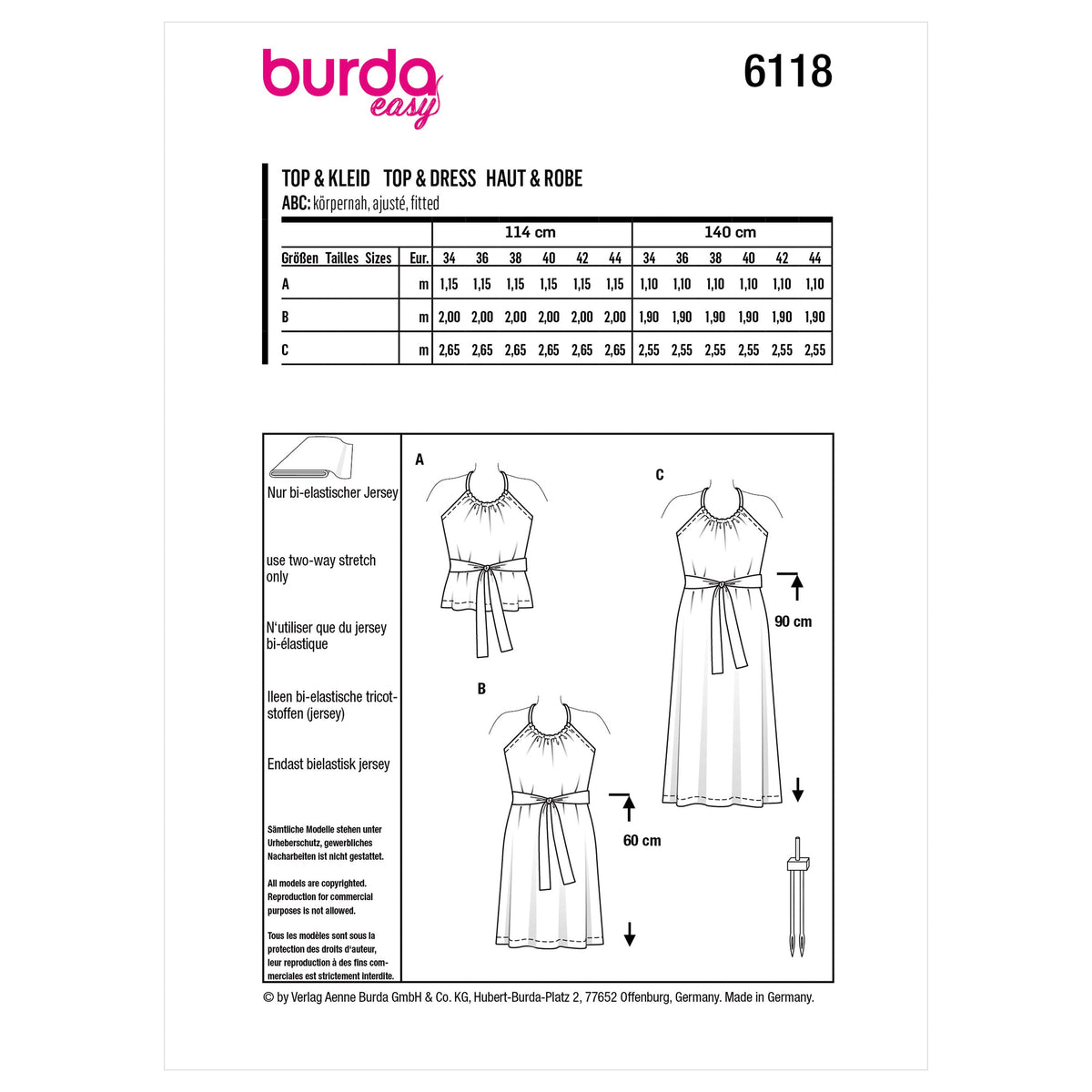 Burda Style Misses' Top and Dress Sewing Pattern B6118