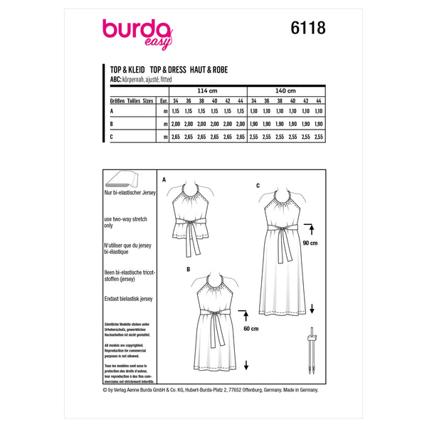 Burda Style Misses' Top and Dress Sewing Pattern B6118
