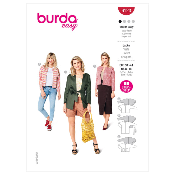 Burda Style Misses' Jacket Sewing Pattern for Fashionistas B6123