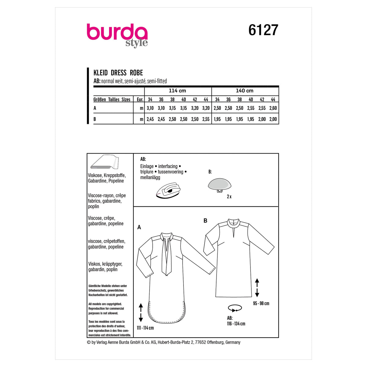 Burda Style Misses' Dress Sewing Pattern for Fashionistas B6127