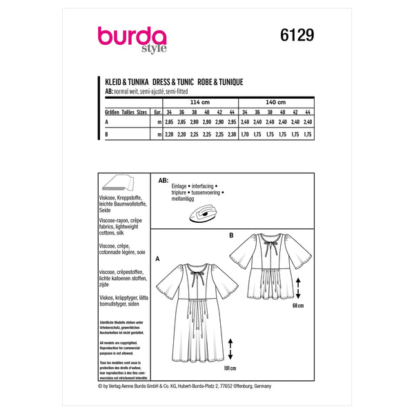 Burda Style Misses' Dress Sewing Pattern for Fashionistas B6129