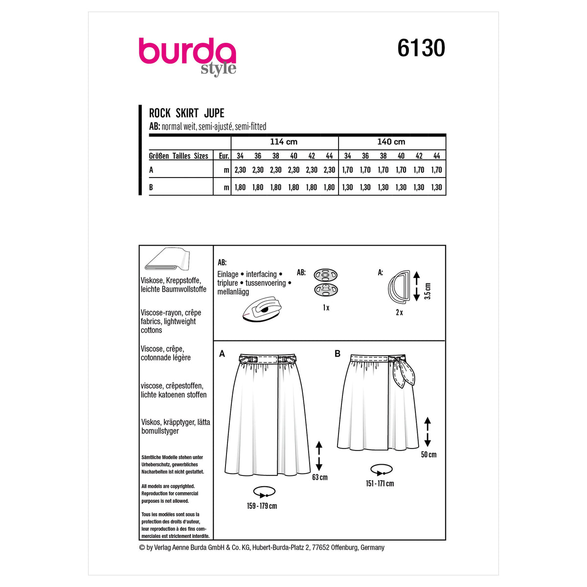 Burda Style Misses' Skirt Sewing Pattern for Fashionistas B6130