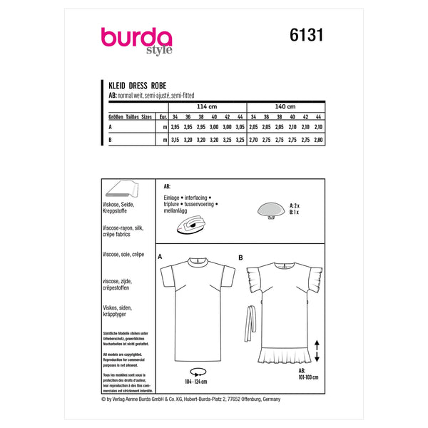 Burda Style Misses' Dress Sewing Pattern for Fashionistas B6131