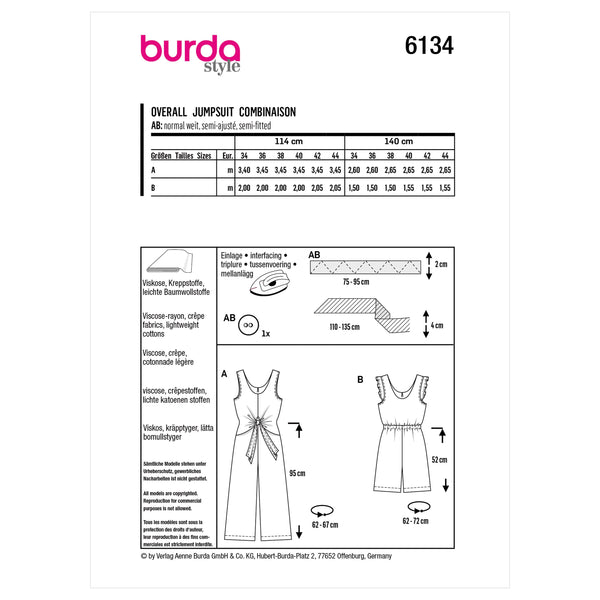 Burda Style Misses' Jumpsuit Sewing Pattern for Fashionistas B6134
