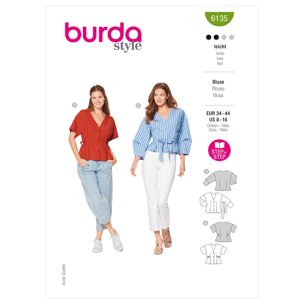 Burda Style Misses' Blouse Sewing Pattern for Fashionistas B6135