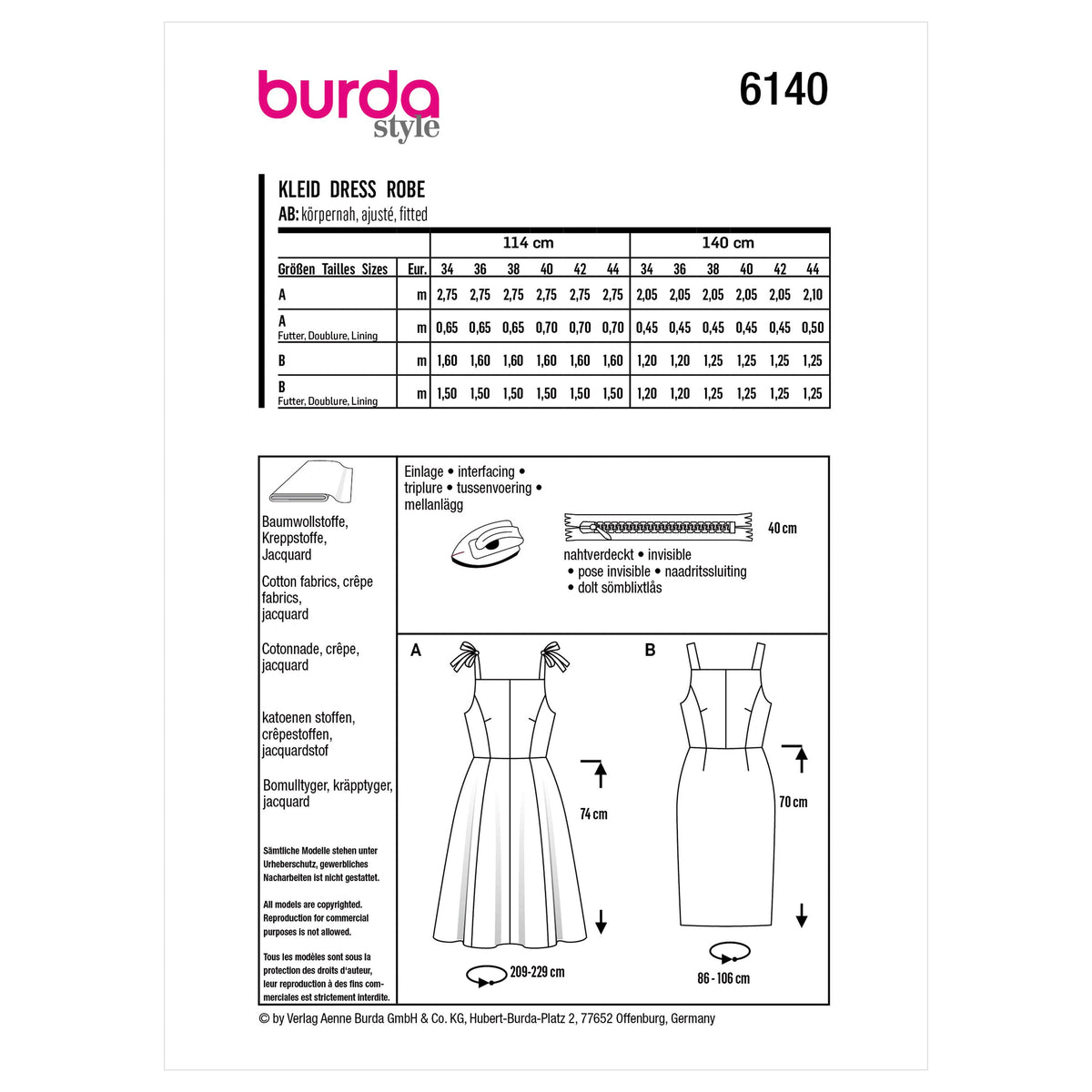 Burda Style Misses' Dress Sewing Pattern for Fashionistas B6140