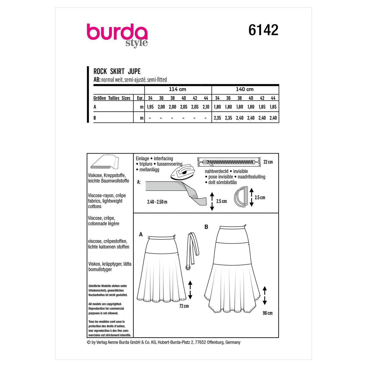 Burda Style Misses' Skirt Sewing Pattern for Fashionistas B6142