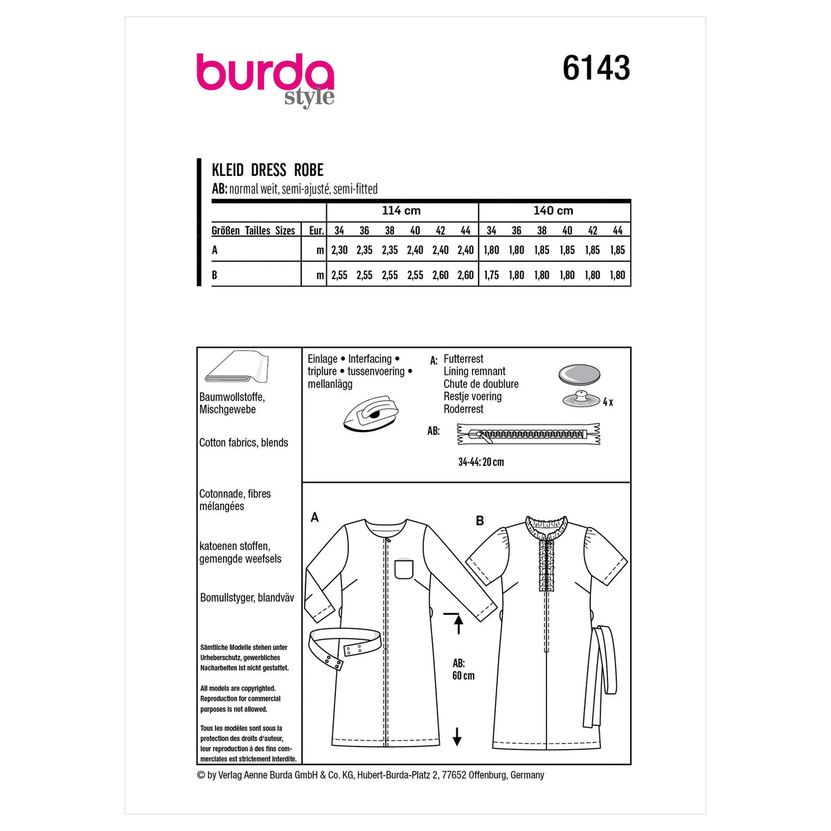 Burda Style Misses' Dress Sewing Pattern for Fashionistas B6143