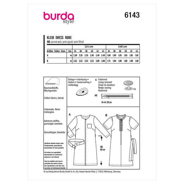 Burda Style Misses' Dress Sewing Pattern for Fashionistas B6143