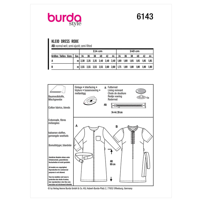 Burda Style Misses' Dress Sewing Pattern for Fashionistas B6143
