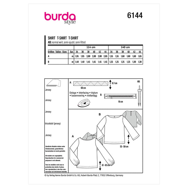 Burda Style Misses' Top Sewing Pattern for Fashion Enthusiasts B6144